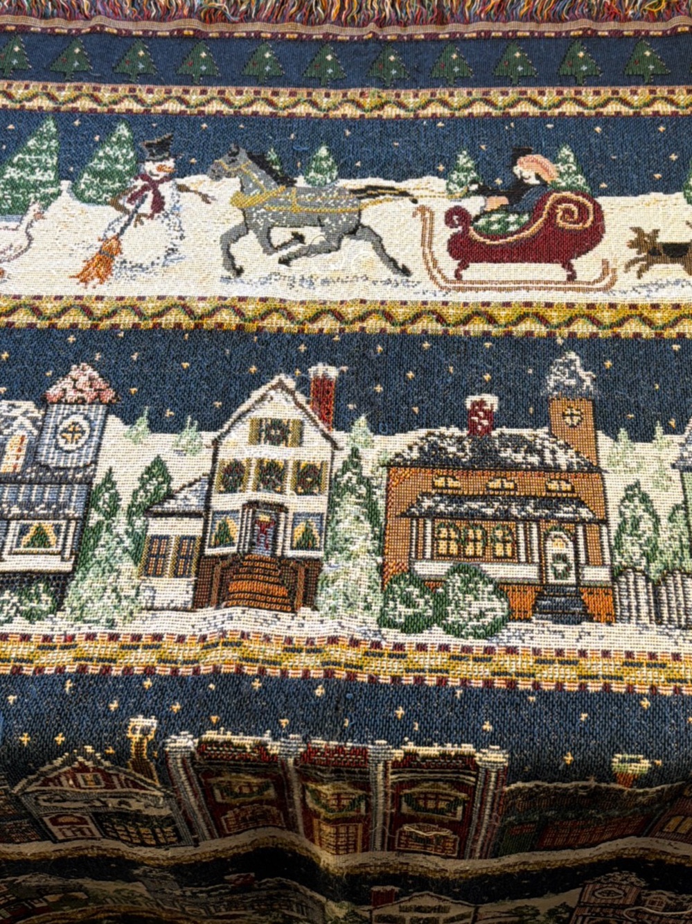 Vintage 1997 American Weavers Winter Scene Throw 48x60”